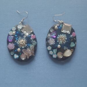 Chic Floral Blue and Silver Earrings